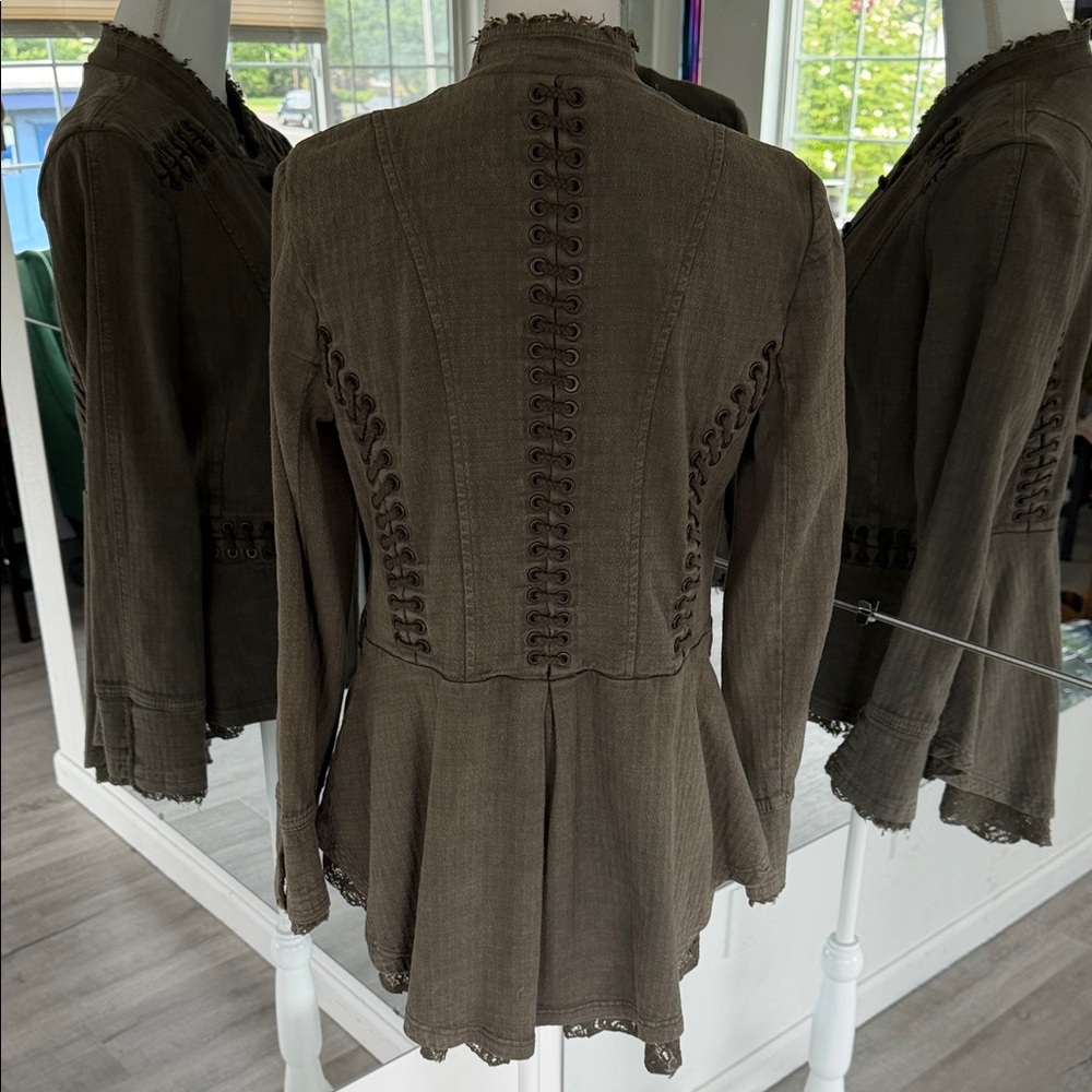 Free People Olive Military-Inspired Lace-Trim Jacket - Picture 2 of 5